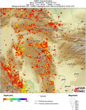 regional depth historical seismicity