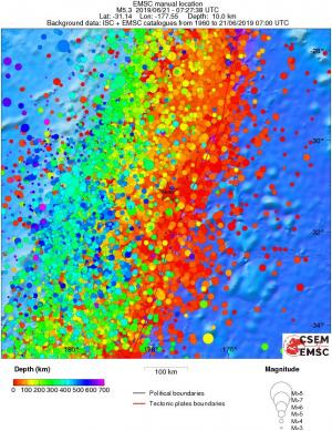 regional depth historical seismicity