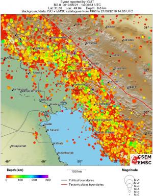 regional depth historical seismicity