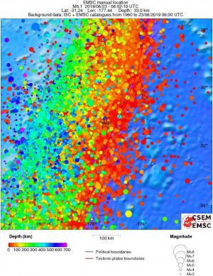regional depth historical seismicity