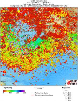 regional depth historical seismicity