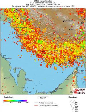 regional depth historical seismicity