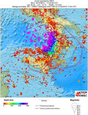 regional depth historical seismicity