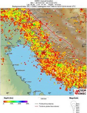 regional depth historical seismicity