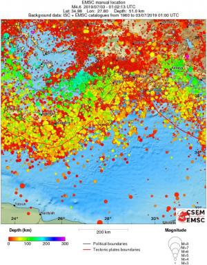 regional depth historical seismicity
