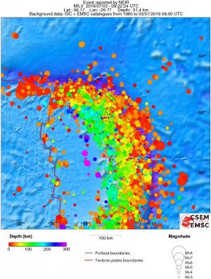 regional depth historical seismicity