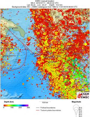 regional depth historical seismicity