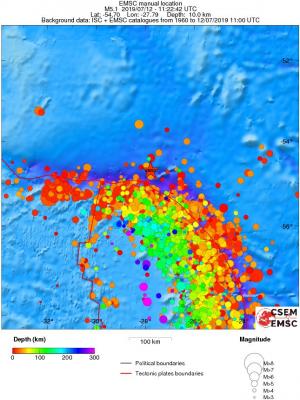 regional depth historical seismicity