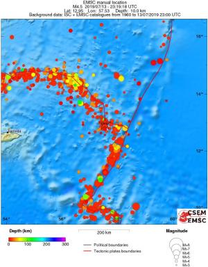 regional depth historical seismicity