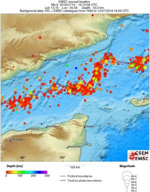 regional depth historical seismicity