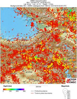 regional depth historical seismicity