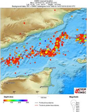 regional depth historical seismicity