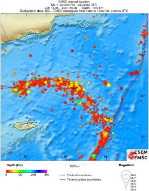 regional depth historical seismicity