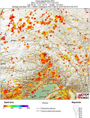 regional depth historical seismicity
