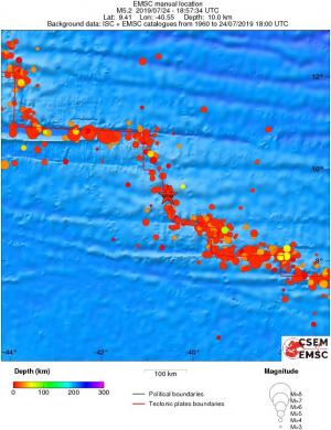 regional depth historical seismicity