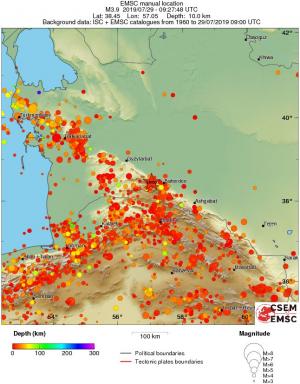 regional depth historical seismicity