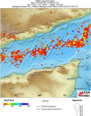 regional depth historical seismicity