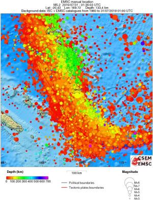 regional depth historical seismicity