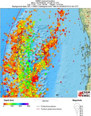 regional depth historical seismicity