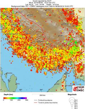 regional depth historical seismicity