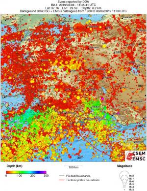 regional depth historical seismicity