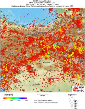 regional depth historical seismicity