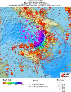 regional depth historical seismicity