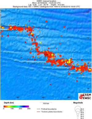 regional depth historical seismicity