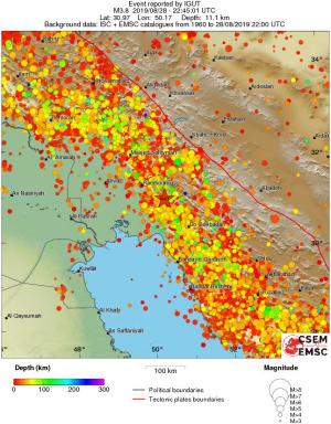 regional depth historical seismicity