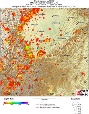 regional depth historical seismicity