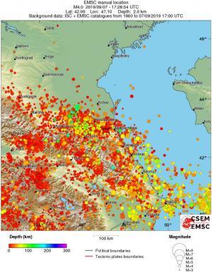 regional depth historical seismicity