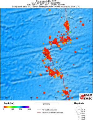 regional depth historical seismicity