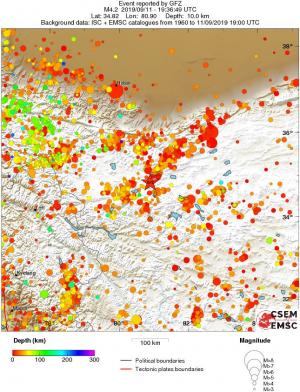 regional depth historical seismicity