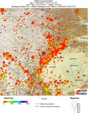 regional depth historical seismicity
