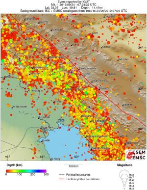 regional depth historical seismicity