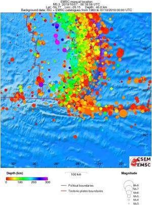 regional depth historical seismicity