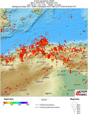 regional depth historical seismicity