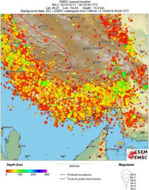 regional depth historical seismicity