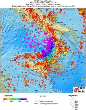 regional depth historical seismicity