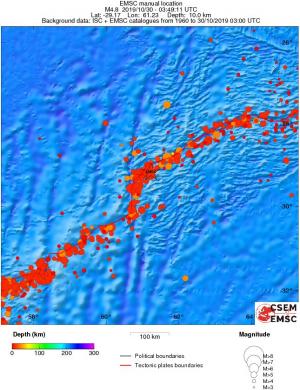 regional depth historical seismicity