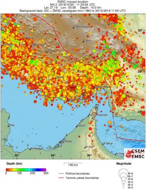 regional depth historical seismicity