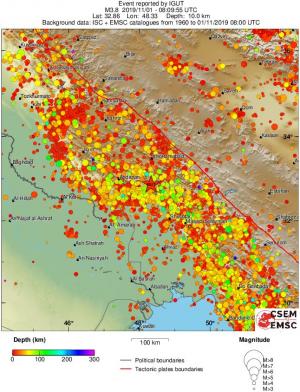 regional depth historical seismicity