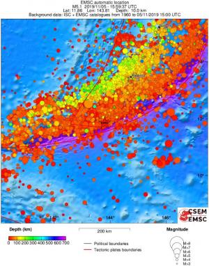 regional depth historical seismicity