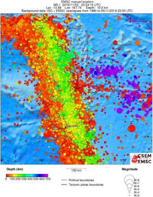 regional depth historical seismicity