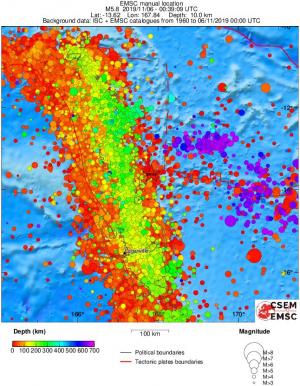 regional depth historical seismicity