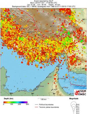 regional depth historical seismicity