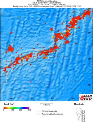 regional depth historical seismicity