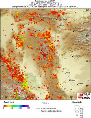 regional depth historical seismicity
