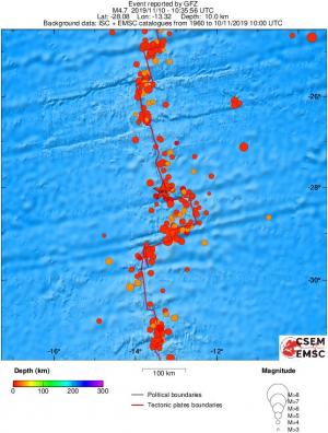 regional depth historical seismicity