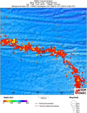 regional depth historical seismicity